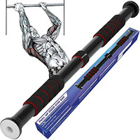 Strauss Chin Up Door Bar | Pull Up Bars For Home Workout with Palm Pad and Anti-skid Grip | Door Way Adjustable Length Hanging Rod | Hanging Bar for Pull-ups,Push ups & Chin ups,(Red)
