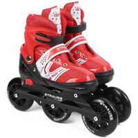 STRAUSS Blaze Adjustable Size Inline Skates | Skating Shoes for Boys & Girls | 3 Wheels |Beginner-Friendly Skating Shoe | Adjustable Roller Blades | Enhanced Stability and Support| Size L,(Red)
