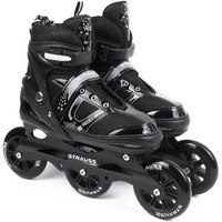 STRAUSS Trinity Adjustable Size Inline Skates | Skating Shoes for Boys & Girls | 3 Wheels |Beginner-Friendly Skating Shoe | Adjustable Roller Blades | Enhanced Stability and Support| Size M,(Black)