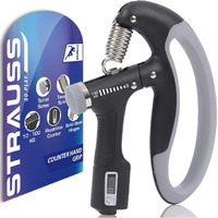 Strauss D-Shape Hand Grip with Digital Counter | Adjustable Resistance (10KG -100KG) | Hand/Power Gripper for Home & Gym Workouts | Finger & Forearm Hand Exercises & Strength Building (Black)