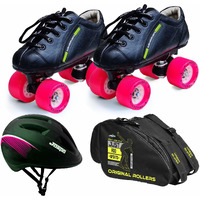 jaspo Skater Girl Dual Outdoor Wheel Shoe Skate Combo (Outdoor Wheel Shoe Skates+ Helmet+Bag) (Size-5 Uk (Age 11-12 Yrs), Skater Girl Dual), Black