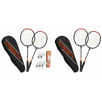 Jaspo GET Set Steel Badminton Racket Combo Set, Lightweight Badminton Racquet (2 Pair) with 5 pc Feather shuttlecocks and 2 Carrying Bag for Outdoor Games Suitable for Beginners