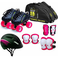 jaspo Skater Girl Pro Outdoor Wheel Shoe Skate Combo(Outdoor Wheel Shoe Skates+ Helmet+Knee+Elbow+Wrist+Bag) (Size-13 Uk (Age 6-7 Yrs), Skater Girl Pro), Multicolor