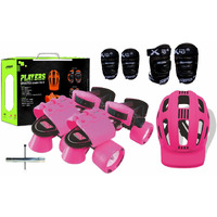 jaspo Unisex Cruiser Senior Players Quad Adjustable Outdoor Wheel Roller Skates Combo (Suitable For 6 To 14 Years) (Pink)