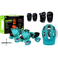 jaspo Unisex-Youth Cruiser Senior Players Quad Adjustable Roller Skates Combo (Suitable For 6 To 14 Years) (Cyan), outdoor_wheel