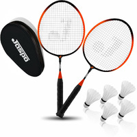 Jaspo Kidzy Steel Badminton Racket Set (Racquet Length-18 inches) with 5pc. Feather Shuttlecock (Orange)-Recommended for Kids only
