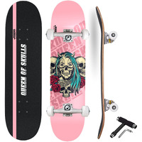 Jaspo Queen of Skull (31x 8inches) Standard Skateboard - 7 Layers Concave Shape Canadian Maple Fully Assembled Skateboard for Kids/Youth/Boys and Girls  Made in India