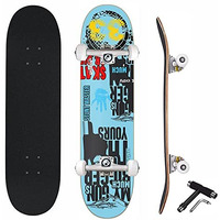 jaspo Try-Out Practice Indian Maple 31 X 8 Inches With Aluminium Truck Double Kick Concave Design For Beginners Suitable For Age Group Upto 13 Years-Made In India (Celestial World), Multicolor