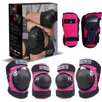 jaspo Plastron Saver 3 Professional Protective Set (Knee/Elbow/Wrist Guard) Multi Purpose Safety Kit for Skateboarding, Roller Skating, Inline Skating, Cycling and Other Sports (Large, Pink)