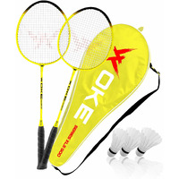 Woke XLS900 Badminton Racket Set Oval Aluminum Head Shape, high Tempered Steel Shape with Free 3 Birdie Feather Shuttlecocks,with String Tension, Suitable for All Ages Youth and Adults (Yellow)