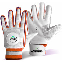 jaspo League Cricket Batting Gloves (1 Pair)-Suitable for Beginner Players for Adult/Senior Age Group Color (White Orange) Size (M)-Recommended for Soft Ball only