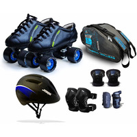 jaspo Unisex Hail Stone Pro Outdoor Wheel Shoe Skate Combo (Size-10 Uk (Age 16 Yrs & Above), Black