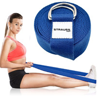 Strauss Yoga Strap & Stretching Belt | Ideal for Yoga, Pilates, Therapy, Dance, Gymnastics & Flexibility | 60% Thicker Belt with Extra Safe Adjustable Metal D-Ring Buckle | Eco-Friendly, 8 feet (Blue)