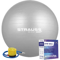 STRAUSS Anti-Burst Rubber Gym Ball with Free Foot Pump | Round Shape Swiss Ball for Exercise, Workout, Yoga, Pregnancy, Birthing, Balance & Stability, 55 cm, (Grey)