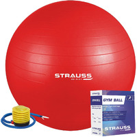 STRAUSS Anti-Burst Rubber Gym Ball with Free Foot Pump | Round Shape Stability Ball for Core Strength, Balance Training, Yoga & Stability| Fitness Equipment for Home Gym | 55 cm, (Red)