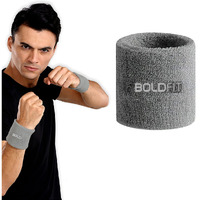 Boldfit Cotton Wrist Band for Men & Women 3 Inch - Wrist Sweat Band for Badminton Football, Basketball, Running & Athletic Sports, Sweat Absorbent Wrist Bands Made in India - Grey