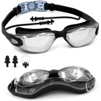 SLOVIC Black Swimming Goggles for Men & Women with Silicon Nose Bridge | Anti-Fog Glasses, Leak-Proof, Easy to Adjust Push-Button Straps with Ear Plugs & Nose Clip | UV-Protected Swimming Goggle Kit