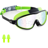 SLOVIC Green Swimming Goggles for Kids with Ear Plugs | Waterproof | UV Protection Lenses, Anti-Fog Glasses | Perfect Fit for Boys & Girl | Swimming Goggle for Kids 6-14 | Swimming Gear for Kids