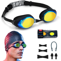 SLOVIC Black Swimming Goggles for Men & Women with Detachable Silicon Nose Bridge| Anti-Fog Glasses, Leak-Proof, Adjustable Straps with Ear Plugs & Nose Clip | Polarized | UV-Protected Swimming Goggle