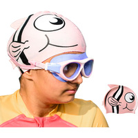 SLOVIC Pink Fish Printed Swimming Caps for Kids | Waterproof Silicone for Boys & Girl | Swimming Caps for Kids 6-14 | No Hair Pulling | Free Size Swimming Caps for Kids