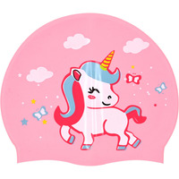 SLOVIC Pink Unicorn Printed Swimming Caps for Kids | Waterproof Silicone for Boys & Girl | Swimming Caps for Kids 6-14 | No Hair Pulling | Free Size Swimming Caps for Kids