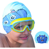 SLOVIC Blue Bear Printed Swimming Caps for Kids | Waterproof Silicone for Boys & Girl | Swimming Caps for Kids 6-14 | No Hair Pulling | Free Size Swimming Caps for Kids