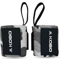 Kobo WTA-04 Camouflage Grey Wrist Wraps with Thumb Loop - Professional Wrist Support Braces for Men & Women - Weight Lifting Cross FitnessPower Lifting Strength Training (Camouflage-Grey)