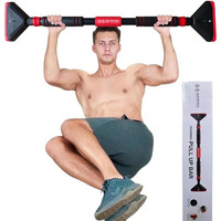 Adipro Doorway Pull Up Bar for Home and at Gym Workout Without Screw | Chin up Rod Exercise Equipment With Lock Mechanism | Door Wall Pullup Hanging Stick to Increase Height (70-100, Red)