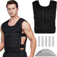 Nasmodo Weighted Vest 10 kg Adjustable for men running with 50 steel Plates women body weighted training vest jacket gym workout Fitness vest used as 2kg,5 kg,7 kg for Cross Fit (Black)
