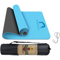 Bodylastics Yoga Mat for Men and Women with Carry Bag TPE 6ft x 2ft x 6mm Large Size Anti Slip & Anti Tear Workout Mat (Blue/Black Mat Only)