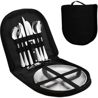 PROBEROS 10Pcs Cutlery Set For 2 Person With Portable Bag, Portable Outdoor Cutlery Set for Picnic, Picnic Eating Utensils Set, Spoons Knives Forks Wine Opener for 2, Travel Hiking