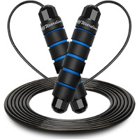 Wearslim Professional Skipping Rope with Ball Bearings Rapid Speed Jump Rope Cable and 6 Memory Foam Handles Ideal for Aerobic Exercise Like Speed Training, Extreme Jumping - Black & Blue
