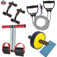 ODDISH Fitness Combo Pack: Tummy Trimmer Double Spring, Push-Up Bar, Resistance Band & Abs Roller for Men & Women - Ab Exercise Equipment, Abdominal Workout for Home & Gym Use - Stomach, Abs, Belly Toning