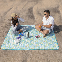 HOKIPO Foldable Picnic Blanket Mat with Waterproof Backing for Garden, Beach Camping, Hiking, Travel, Baby Crawl, 5x6 feet, Floral Blue (AR3919)