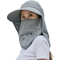 Alexvyan Polyester Women Wide Brim Face Mask Sun Hat Sunvisor Detachable Neck Face Flap Ponytail Uv Protection Sun Hat Garden Fishing Hiking Sun Protection Sun Visor (Grey), Large