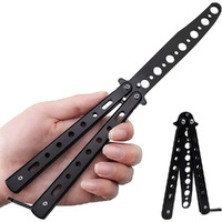 Venzina Butterfly Knives Trainer Stainless Steel with O-Ring Latch Practice Knives for Beginner, No Offensive Blade, Balisong Trainer Knives for Practice Flipping Tricks, Training Knives Tool - Black