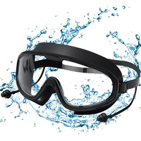 Proberos Adult Swim Goggles Swimming Cap Unisex Professional Swimming Goggles with Intergrated Ear Plugs, Anti-fog Diving Goggles Swimming Goggles Anti Fog Swim Goggles for Surfing, Kayaking, Black