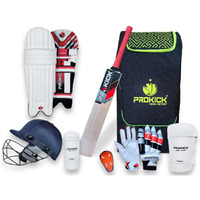 Prokick Megakit Kashmir Willow Full Cricket Kit with Helmet, Black/Red Camouflage - Size 5