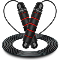 Wearslim Professional Skipping Rope with Ball Bearings Rapid Speed Jump Rope Cable and 6 Memory Foam Handles Ideal for Aerobic Exercise Like Speed Training, Extreme Jumping - Black & Red