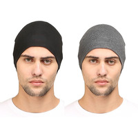 HUNTSMANS ERA Cotton Poly Blend Skull Cap for Men and Women/Helmet Cap/Multipurpose Running, Jogging Outdoor Skull Cap (Black and Dark Grey)