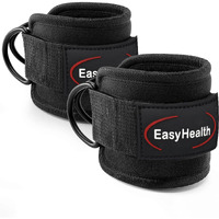 EasyHealth Ankle Strap For Gym Cable Machines Workout, Ankle Band For Gym Workout Kickbacks, Glute Workouts, Leg Extensions, Curls, and Hip Abductors for Men and Women With 4 D Rings (Pair, Black)