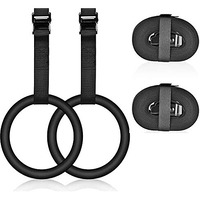 FirstFit Gymnastics Rings, Roman Ring 1000 lbs Capacity with 14.5ft Adjustable Buckle Straps for Cross Fitness Functional Training for Home Gym Full Body Workout - Black