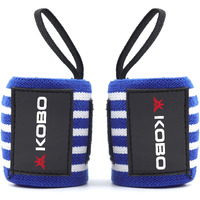 Kobo WTA-42 Blue White Wrist Wraps with Thumb Loop - Professional Wrist Support Braces for Men & Women - Weight Lifting Cross FitnessPower Lifting Strength Training (Blue-White)