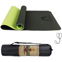 Bodylastics Yoga Mat for Men and Women with Carry Bag TPE 6ft x 2ft x 6mm Large Size Anti Slip & Anti Tear Workout Mat (Black/Green)