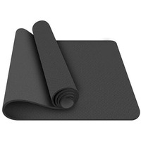 Bodylastics Yoga Mat for Men and Women with Carry Bag TPE 6ft x 2ft x 6mm Large Size Anti Slip & Anti Tear Workout Mat (Black/Black)