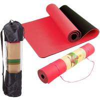 Bodylastics Yoga Mat for Men and Women with Carry Bag TPE 6ft x 2ft x 6mm Large Size Anti Slip & Anti Tear Workout Mat (Red/Black)