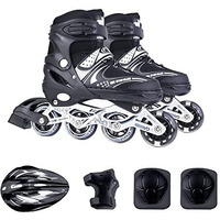 Diswa Adjustable Aluminium Body InLine Skates Combo Size M (34-39) for Unisex Adults , Black