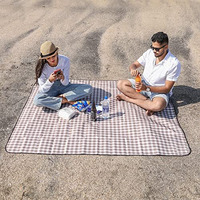 HOKIPO Picnic Mat, Camping & Outdoor Foldable Rectangular Shape Sleeping Mat Picnic Blanket With Waterproof Backing, 5X6 Feet, Checks Brown (Ar3919)