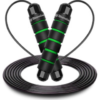 Wearslim Skipping Rope with Ball Bearings Rapid Speed Jump Rope Cable and 6 Memory Foam Handles Ideal for Aerobic Exercise Like Speed Training, Extreme Jumping - Black & Green