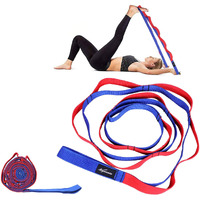 SIGNAMIO Multi Grip Hamstring Yoga 12 Loop Exercise Belt Stretch Strap Band Rope for Stretching Men Women with Yoga Fitness Booklet - Blue-Red-1pcs